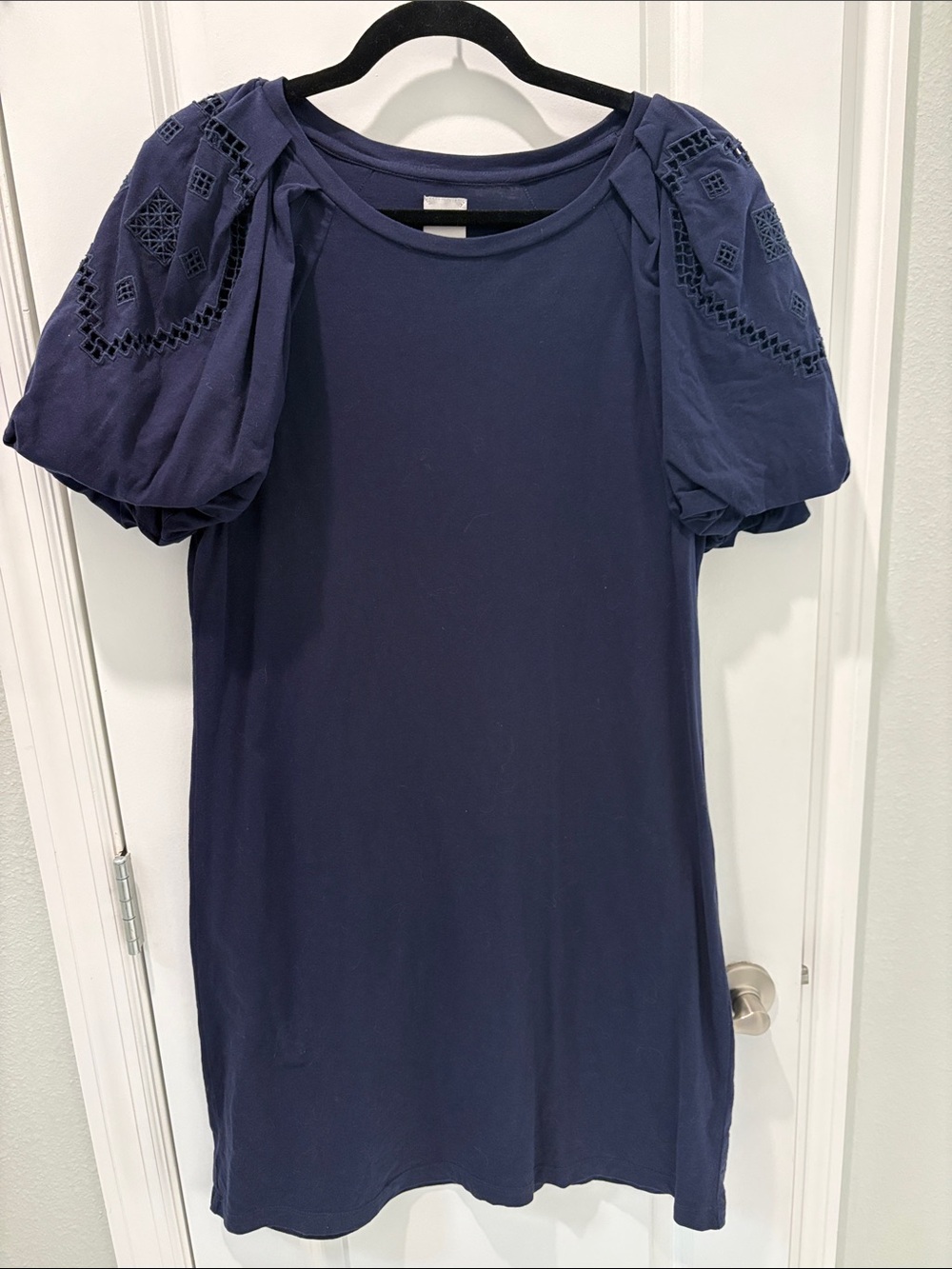 NIC+ZOE Navy Puff-Sleeve Shift Dress